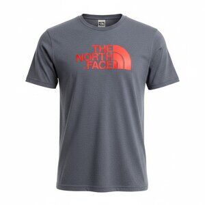 The North Face Men's Small -Short Sleeve Gray W/Red Logo- Cotton Blend T Shirt